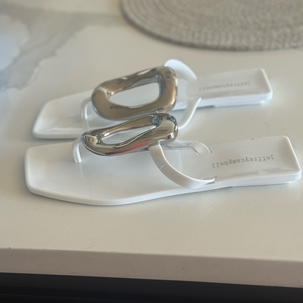 Jeffrey Campbell White Sandals with Silver Accents